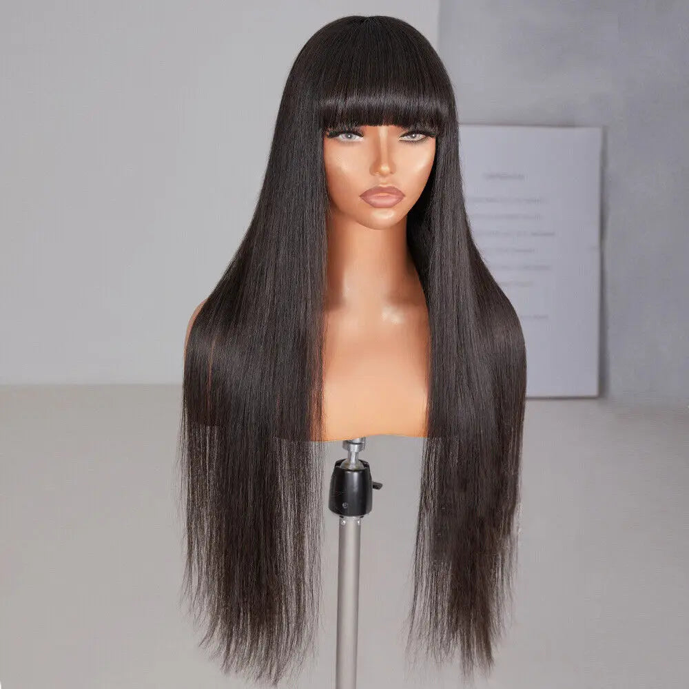 Black human hair wigs with bangs