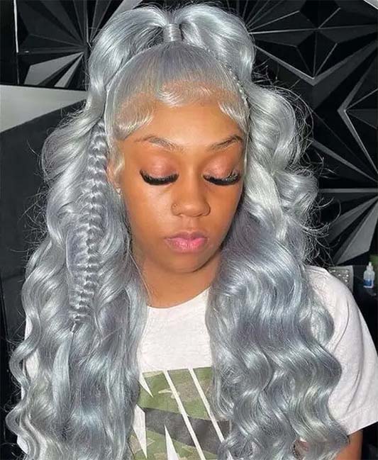 Silver gray lace front wig