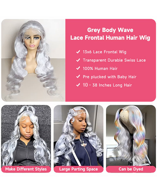 Silver gray lace front wig