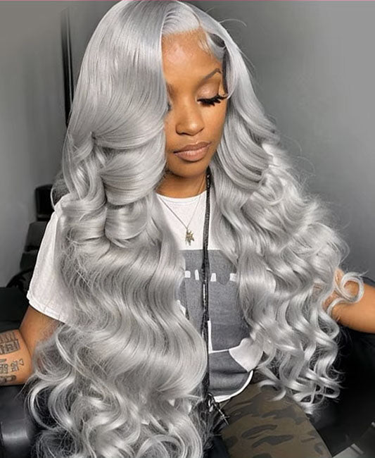 Silver gray lace front wig